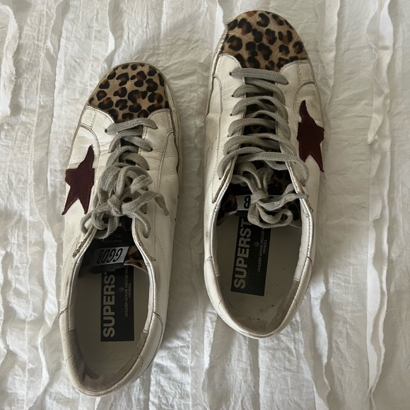 Golden Goose Super-Star Sneaker Maroon/ Leopard/ Calf Hair - Picture 2 of 8